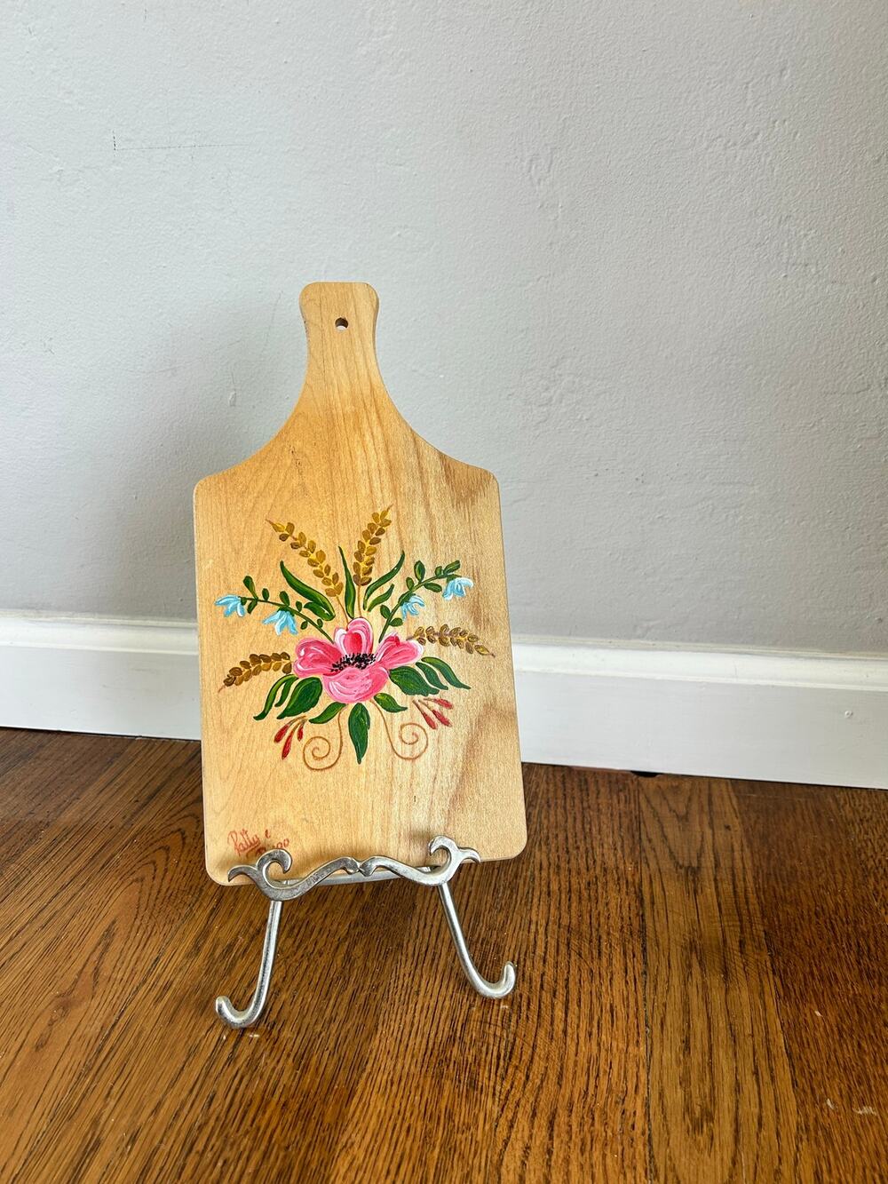 Vintage Hand Painted Wooden Cutting Board | Folk Art Floral Decor